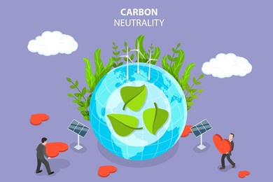 3d isometric flat vector conceptual illustration of carbon neutrality, green energy, reducing co2 pollution