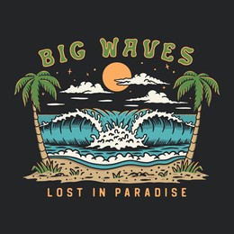 paradise illustration surf waves design summer vintage