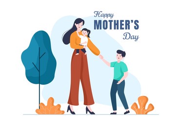 happy mother day flat design illustration. mother holding baby or with their children which is commemorated on december 22 for greeting card or poster