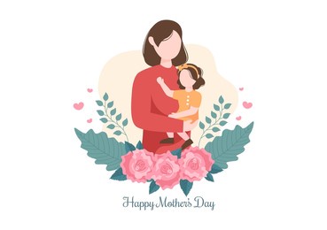 happy mother day flat design illustration. mother holding baby or with their children which is commemorated on december 22 for greeting card or poster