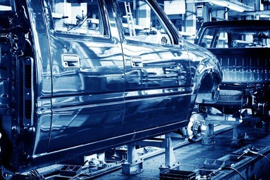 factory floor, car production lines.