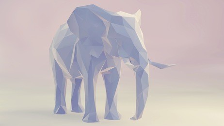3d render of elephant, abstract geometric low poly.