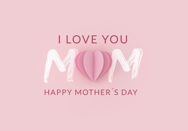 paper heart on pink background. mother day concept. 3d illustration.