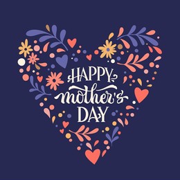 vector illustration of creative postcard with heart and inscription happy mothers day on dark blue background