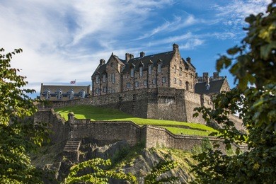 looking up the hill at edinburgh castle. edinburgh castle