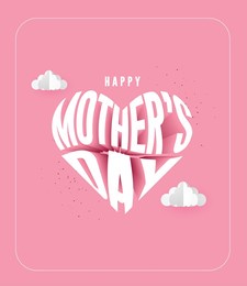 mother's day greeting card. mother's day lettering written inside the heart.