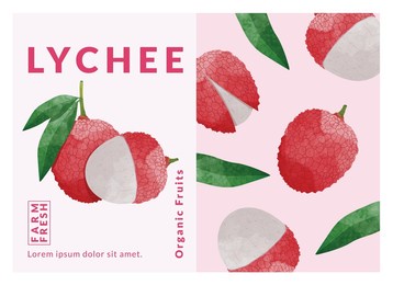 lychee packaging design templates, watercolour style vector illustration.