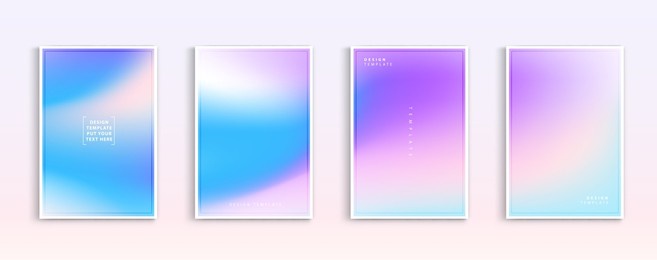 pastel gradient backgrounds vector set. soft tender white, orange, pink, purple and yellow colours abstract background for app, web design, webpages, banners, greeting cards. vector design.