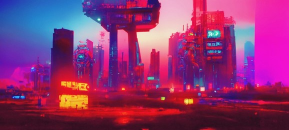 retro futuristic abstract cityscape in pink and red colors. creative concept in a style of 80's. future city. cyberpunk wallpaper. 3d illustration.