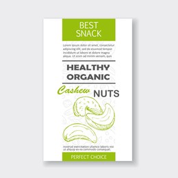 healthy organic cashew nut vertical label. illustration packaging design. hand drawn cashew. isolated. raster copy.