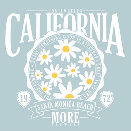 varsity typography with daisy flowers illustration.california slogan for t-shirt print