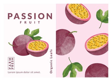 passion fruit packaging design templates, watercolour style vector illustration.