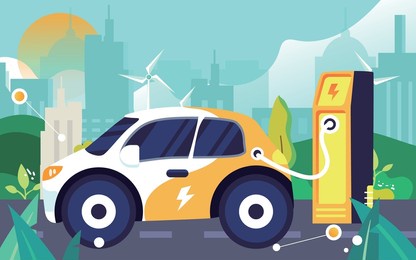 new energy vehicle is charging at charging pile, low carbon life, vector illustration