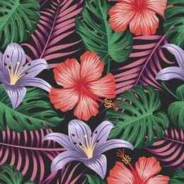 floral seamless pattern with leaves. tropical background