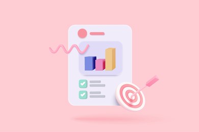 leadership for successful new idea. excellent business graph on background. under creative solution concept in 3d vector render on pink background. 3d goal for business, bank, finance, investment