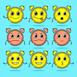 weird cute and kawaii alarm clock cartoon face expressions collection