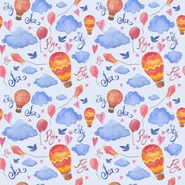sky flying watercolor seamless pattern. raster illustration