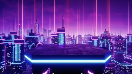 rooftop view in metaverse city, 3d render