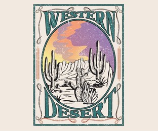 western desert graphic print design for t shirt, poster, sticker and others.