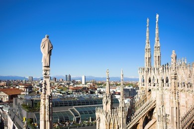 summer panorama from duomo roof, milan, italy