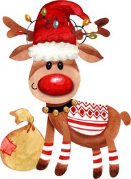 watercolor funny new year deer with gifts