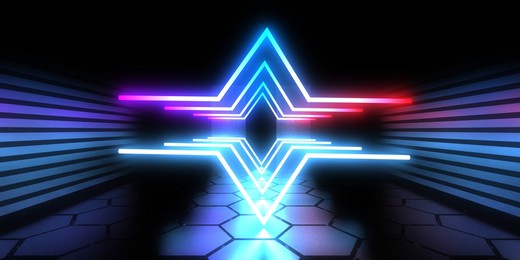 3d abstract background with neon lights. neon tunnel  .space construction . .3d illustration