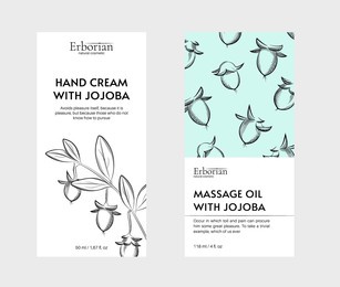 packaging design for herbal cosmetics. hand drawn vector illustration jojoba