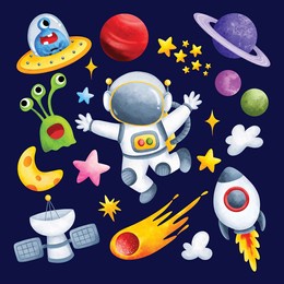 astronaut and space watercolor clipart set 