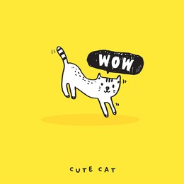 cute cat doodle vector design,cat hand drawn doodle cartoon,cat vector illustration for print, cute animal