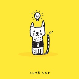 cute cat doodle vector design,cat hand drawn doodle cartoon,cat vector illustration for print, cute animal