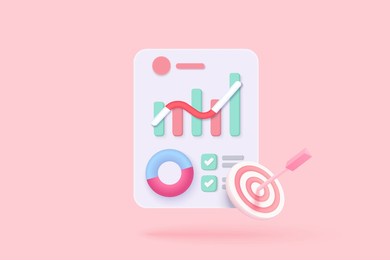 leadership for successful new idea. excellent business graph on background. under creative solution concept in 3d vector render on pink background. 3d goal for business, bank, finance, investment