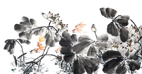 abstract lotus-traditional chinese painting.