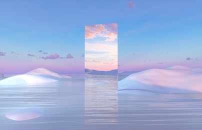 abstract winter landscape scene background. surreal scene. 3d rendering.
