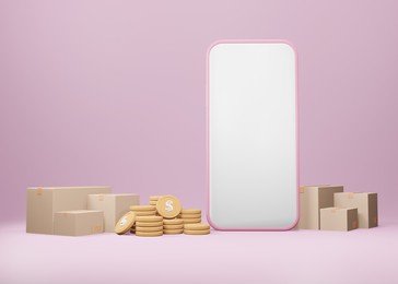 3d minimal online shopping on smartphones, digital marketing, online shopping, and online payment concepts.