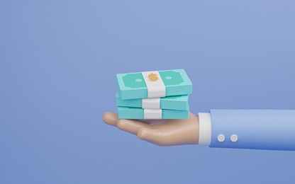 businessman holding heap of banknote for cash payment and money transfer exchange concept by 3d render illustration.