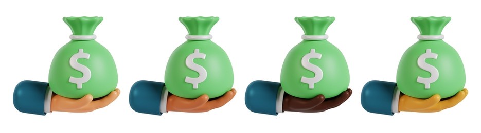 3d hands hold bag of money collection