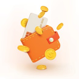 3d money saving concept plasticine cartoon style levitation wallet isolated on a white background. vector illustration