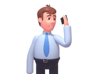3d render of young businessman talking on phone, video chat