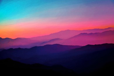 background abstract misty mountain range colourful wallpaper digital art gradiant pastel dramatic backdrop