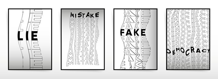 typography minimal design for a4 posters, background, placards, home decor. abstract brutalism distortion and aesthetic frames. lie, mistake, fake, democracy bold text with glitch decay. vector art.