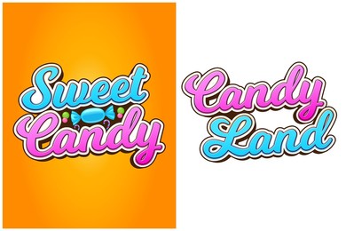 sweet candy land text - pink  blue colorful text style vector