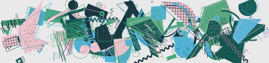 unusual strange vector  trendy geometric chaos shapes composition background in antidesign maximalism collage teknik. acid figures, distortion, variety of kinks and transformations.