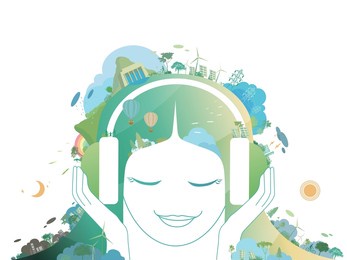 esg and eco friendly community with a girl listening the sound form the nature shows the concept of environmental protection vector illustration graphic eps 10