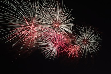 fireworks with a dark black background, bright beautiful colorful firework lights in the night sky. chicago holiday firework. festive firework. firework concept. night. 