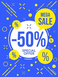 mega sale banner with special offer. price reduction up to 50 percent off vector illustration. great promotion program for retail market