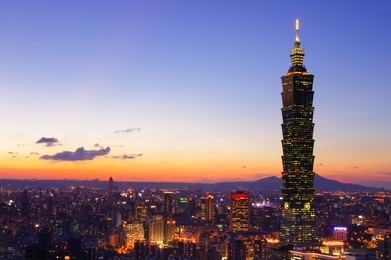 taipei city skyline at sunset, taiwan