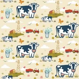 cows on a farm background seamless pattern