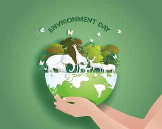 holding the world environment day, save the planet and world concept, paper cut and origami craft style. vector illustration world environment wildlife day. paper illustration, and 3d paper.