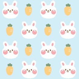seamless pattern of cute face rabbit with carrot on blue background.easter day.image for card,poster,baby clothing.pastel.kawaii.vector.illustration.