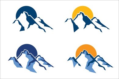 stylized mountain peaks in the background of the sun or moon